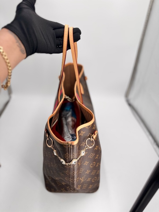 Louis Vuitton Monogram Canvas Tote with Green & Pink Center Stripe - Picture 9 of 16